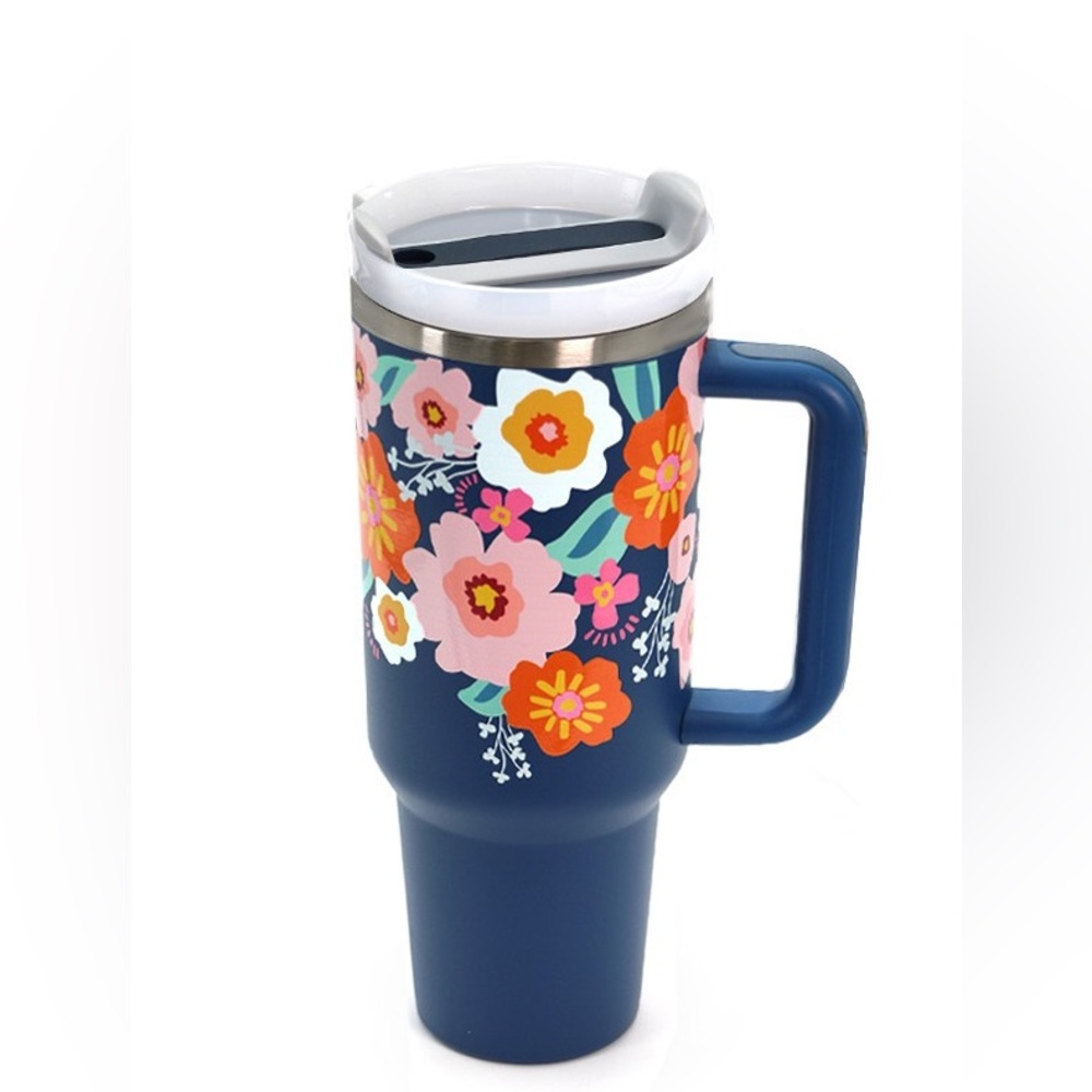 40 oz Large Navy Floral Stainless Steel Tumbler